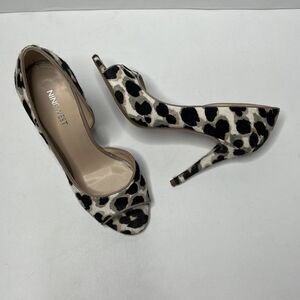 Nine West Dorey Leather Fur Peep Toe Heels Shoes Pumps